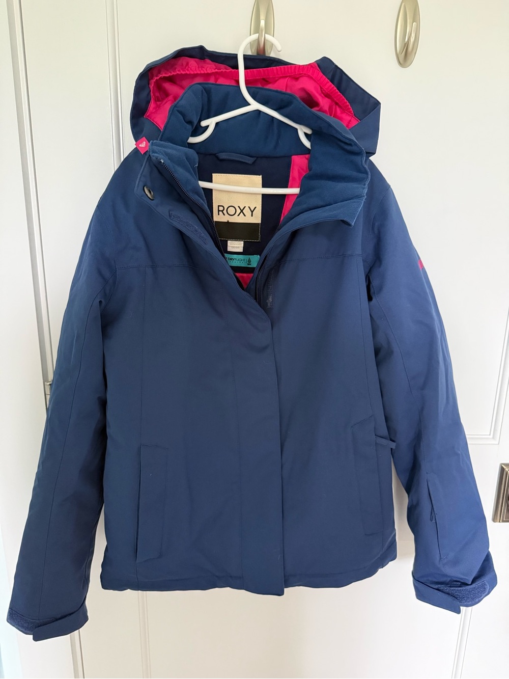Roxy Girls Meade Navy Puffer Jacket with Bright Pink Lining